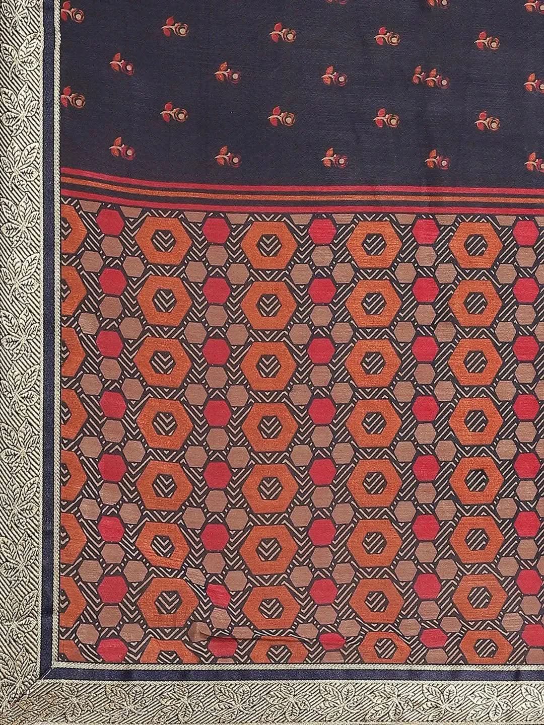 Blue Printed Polyester Saree - Libas