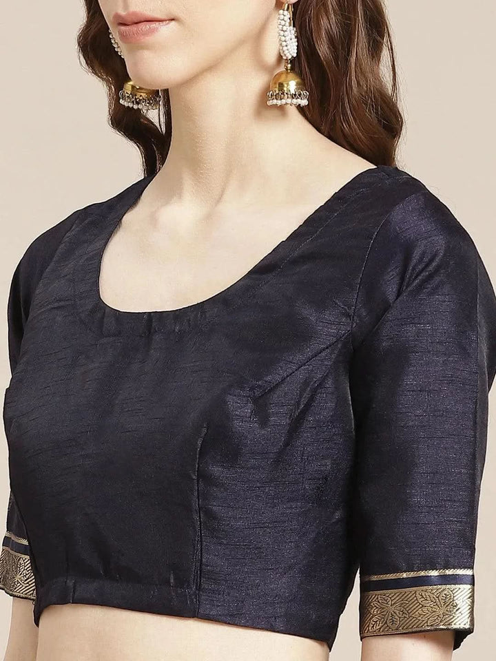 Blue Printed Polyester Saree - Libas