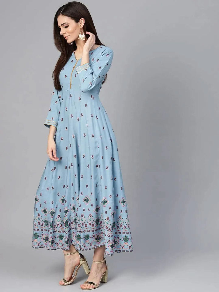 Blue Printed Rayon Dress - Libas