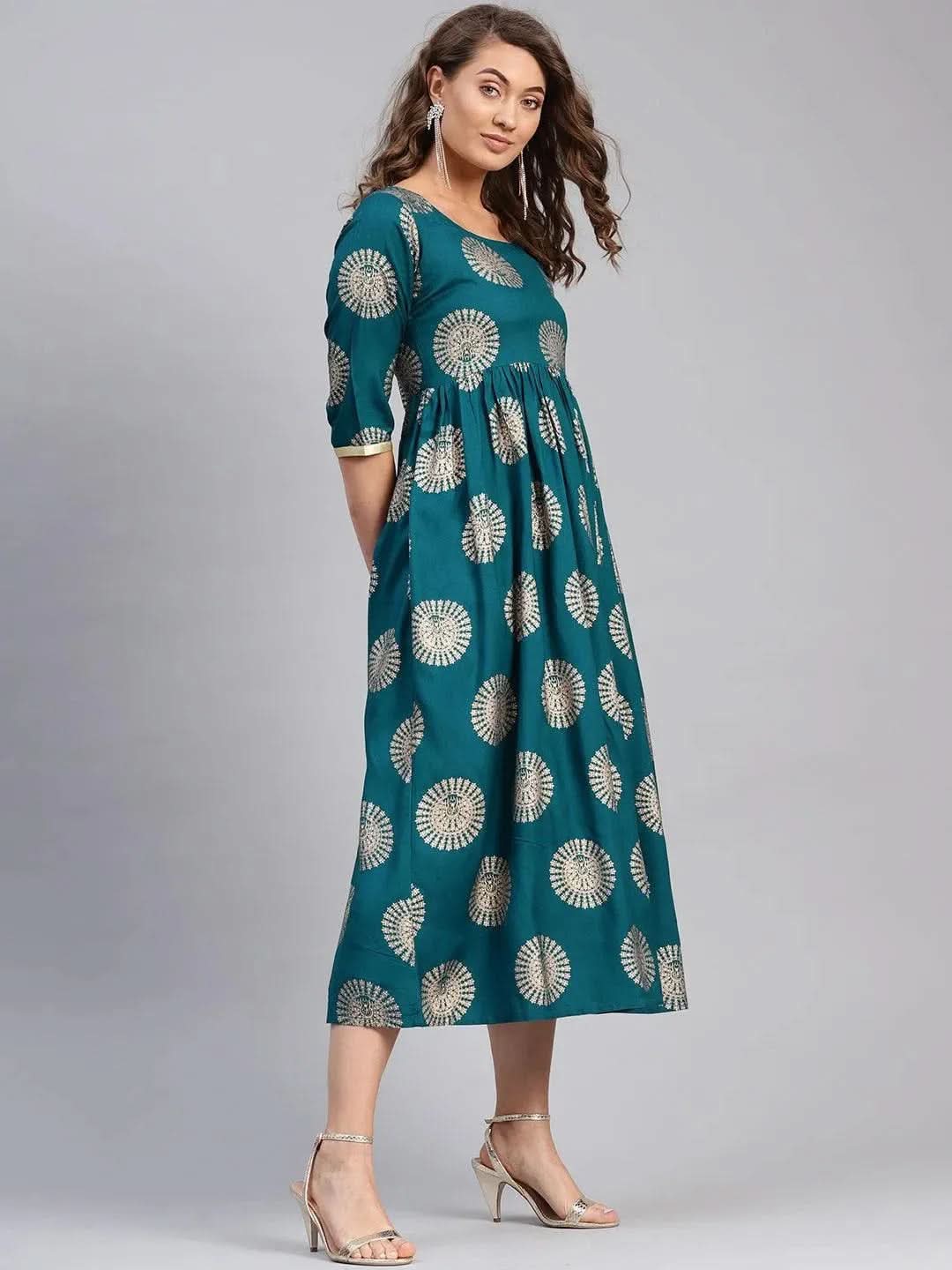 Blue Printed Rayon Dress 
Blue Printed Rayon Dress