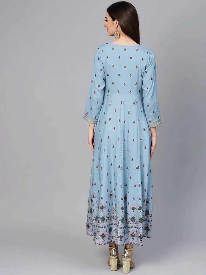 Blue Printed Rayon Dress - Libas