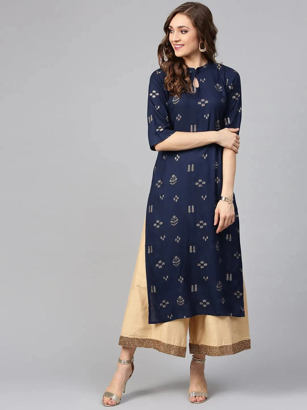 Blue Printed Rayon Kurta - Libas