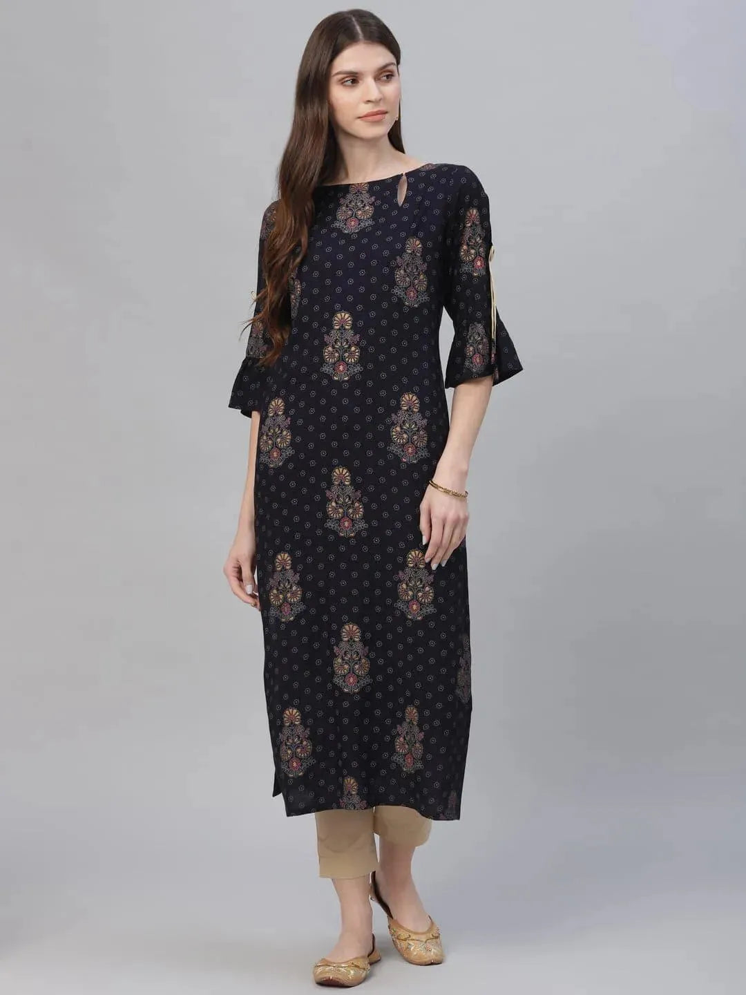 Blue Printed Rayon Kurta - Libas