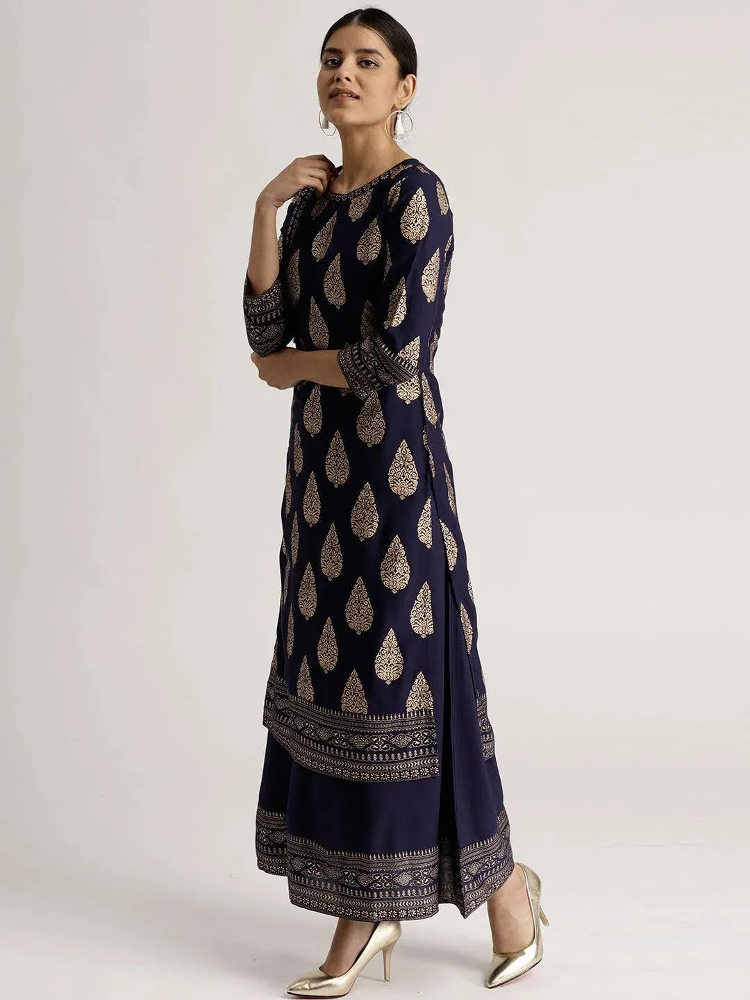Blue Printed Rayon Kurta - Libas