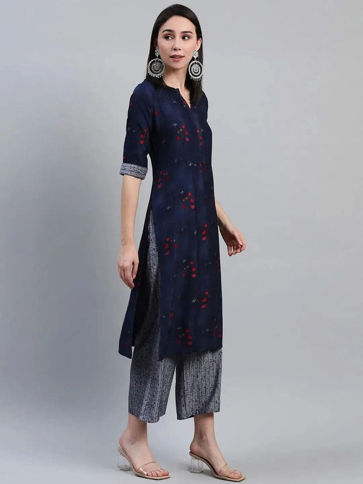 Blue Printed Rayon Kurta - Libas