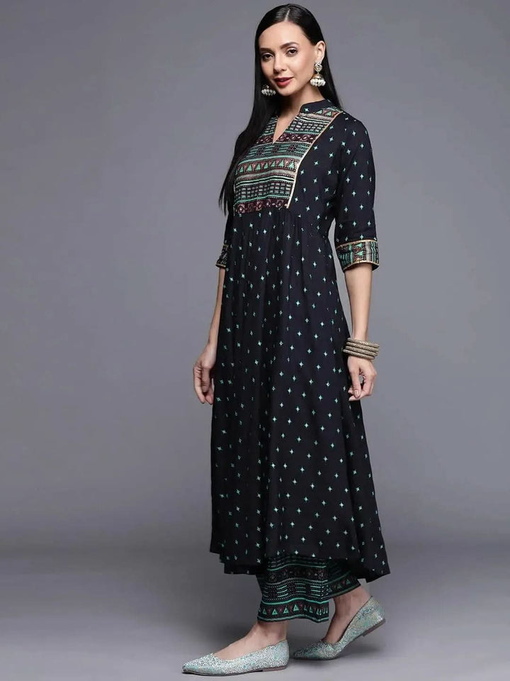 Blue Printed Rayon Kurta - Libas