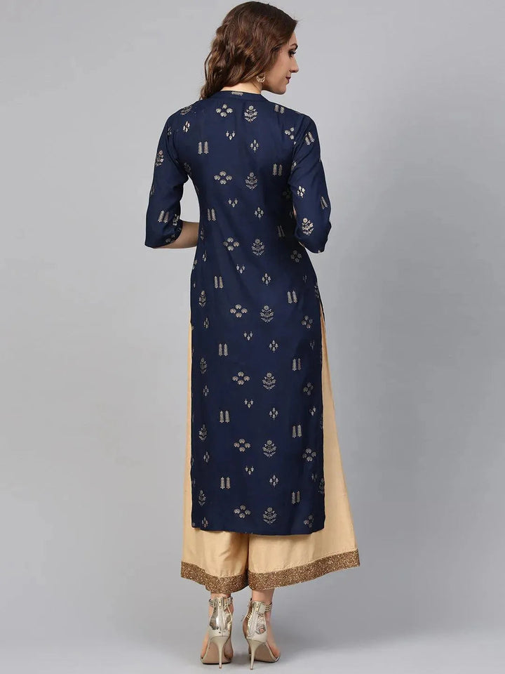 Blue Printed Rayon Kurta - Libas