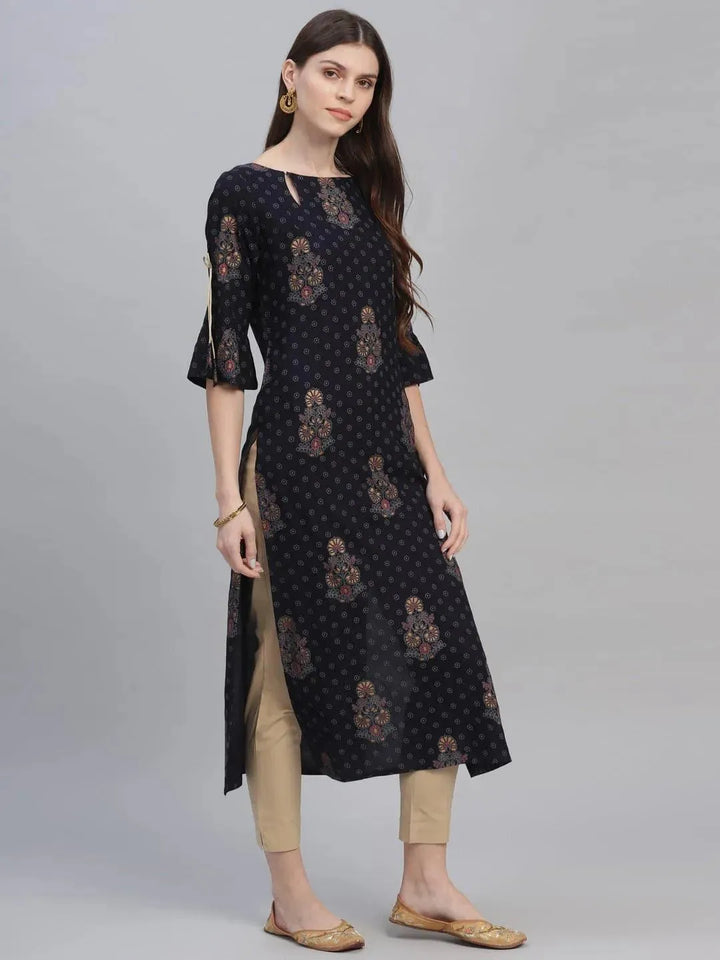 Blue Printed Rayon Kurta - Libas