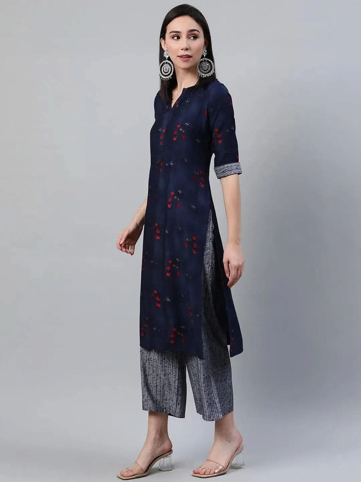 Blue Printed Rayon Kurta - Libas