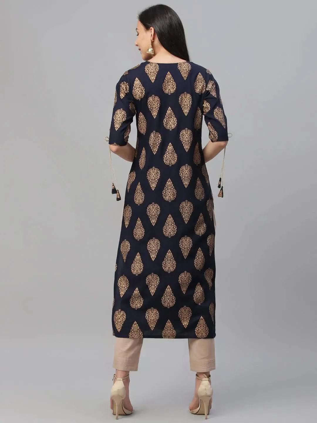 Blue Printed Rayon Kurta - Libas