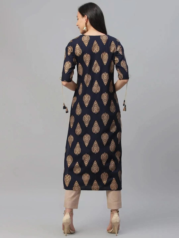 Blue Printed Rayon Kurta - Libas