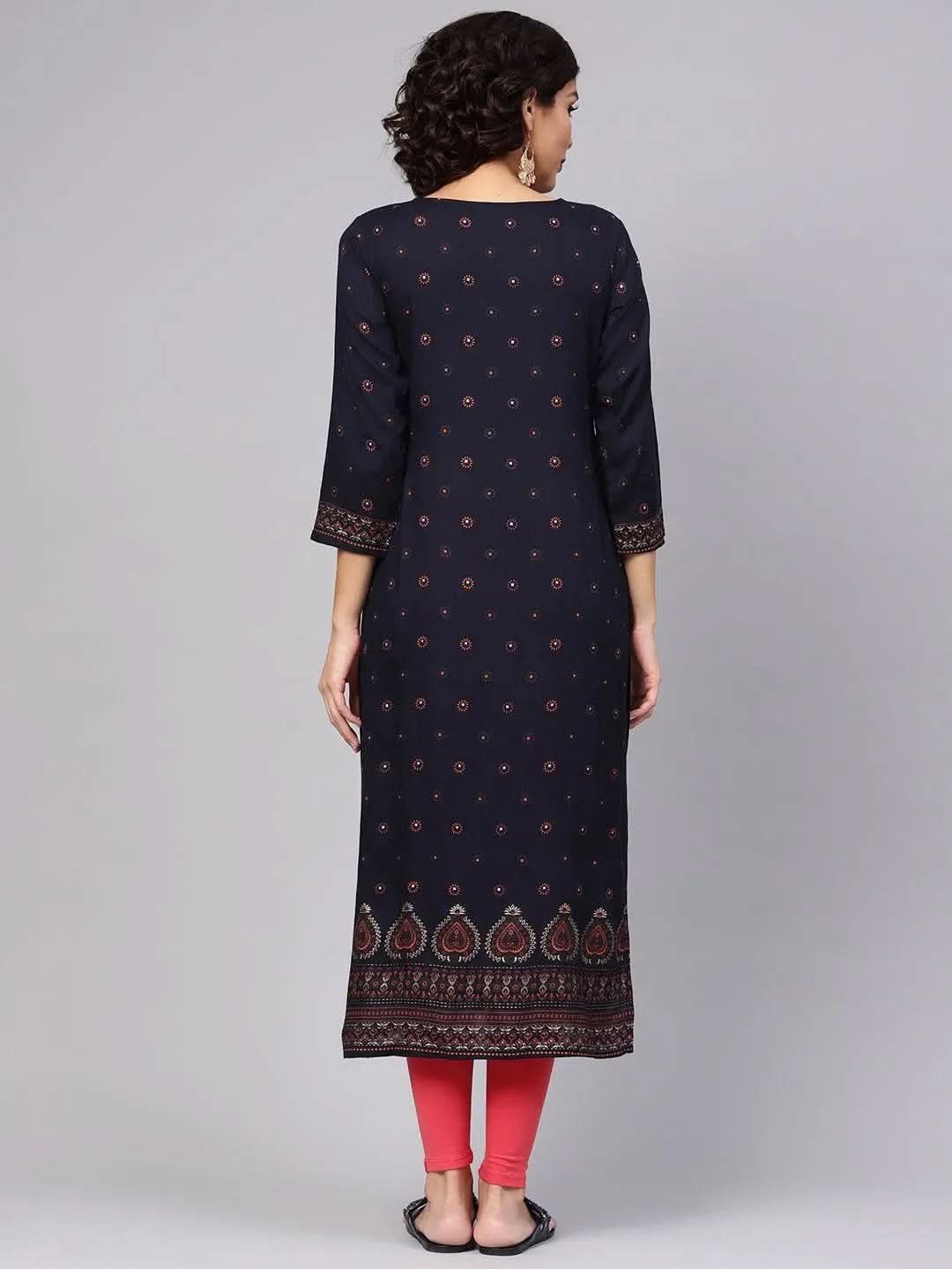Blue Printed Rayon Kurta - Libas