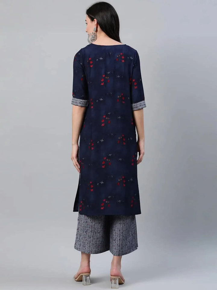Blue Printed Rayon Kurta - Libas