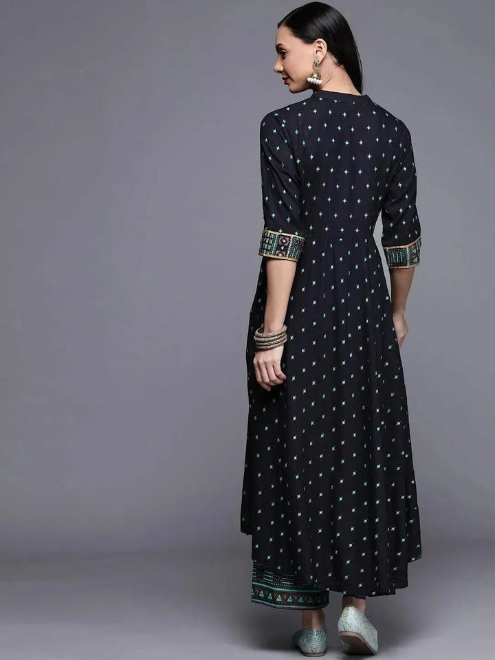Blue Printed Rayon Kurta - Libas