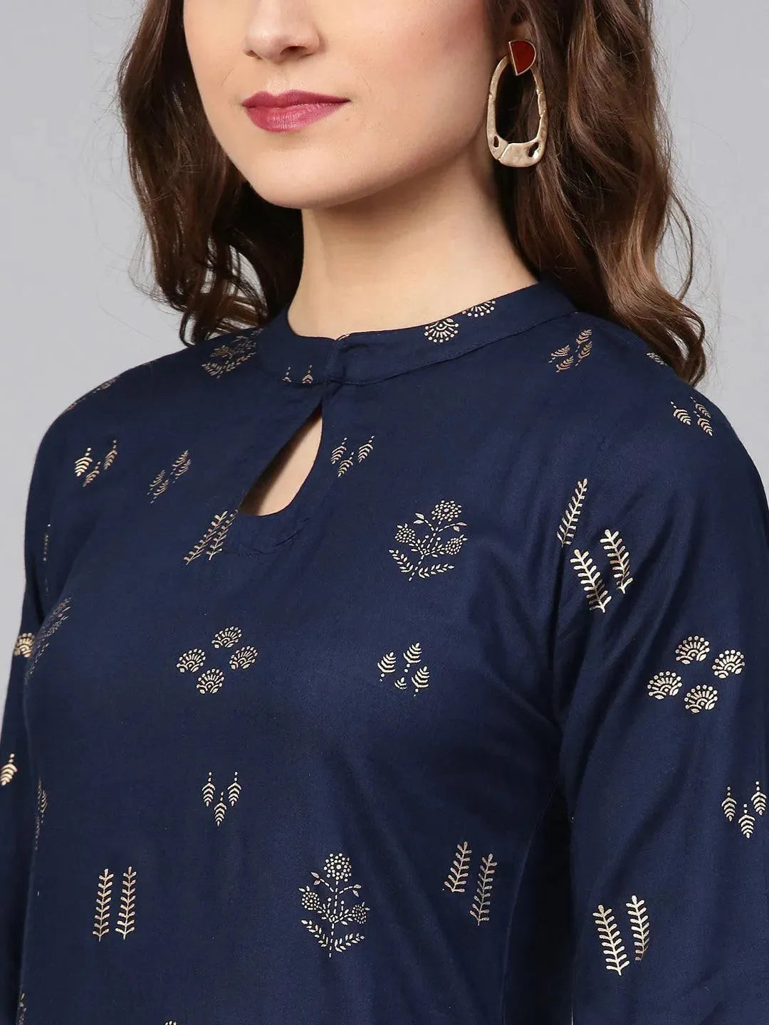 Blue Printed Rayon Kurta - Libas