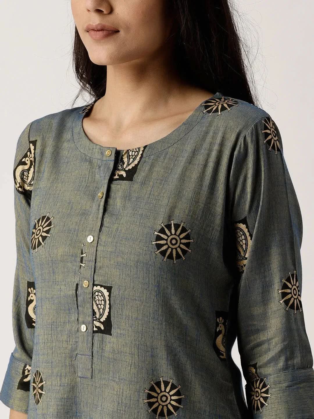Blue Printed Rayon Kurta 
Blue Printed Rayon Kurta
