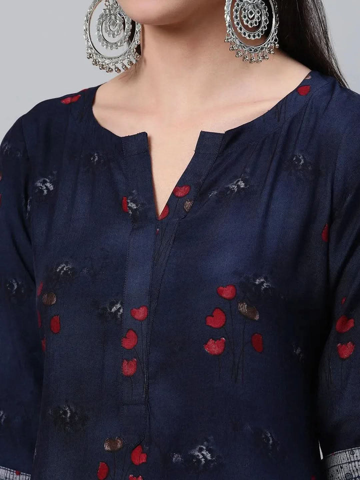 Blue Printed Rayon Kurta - Libas