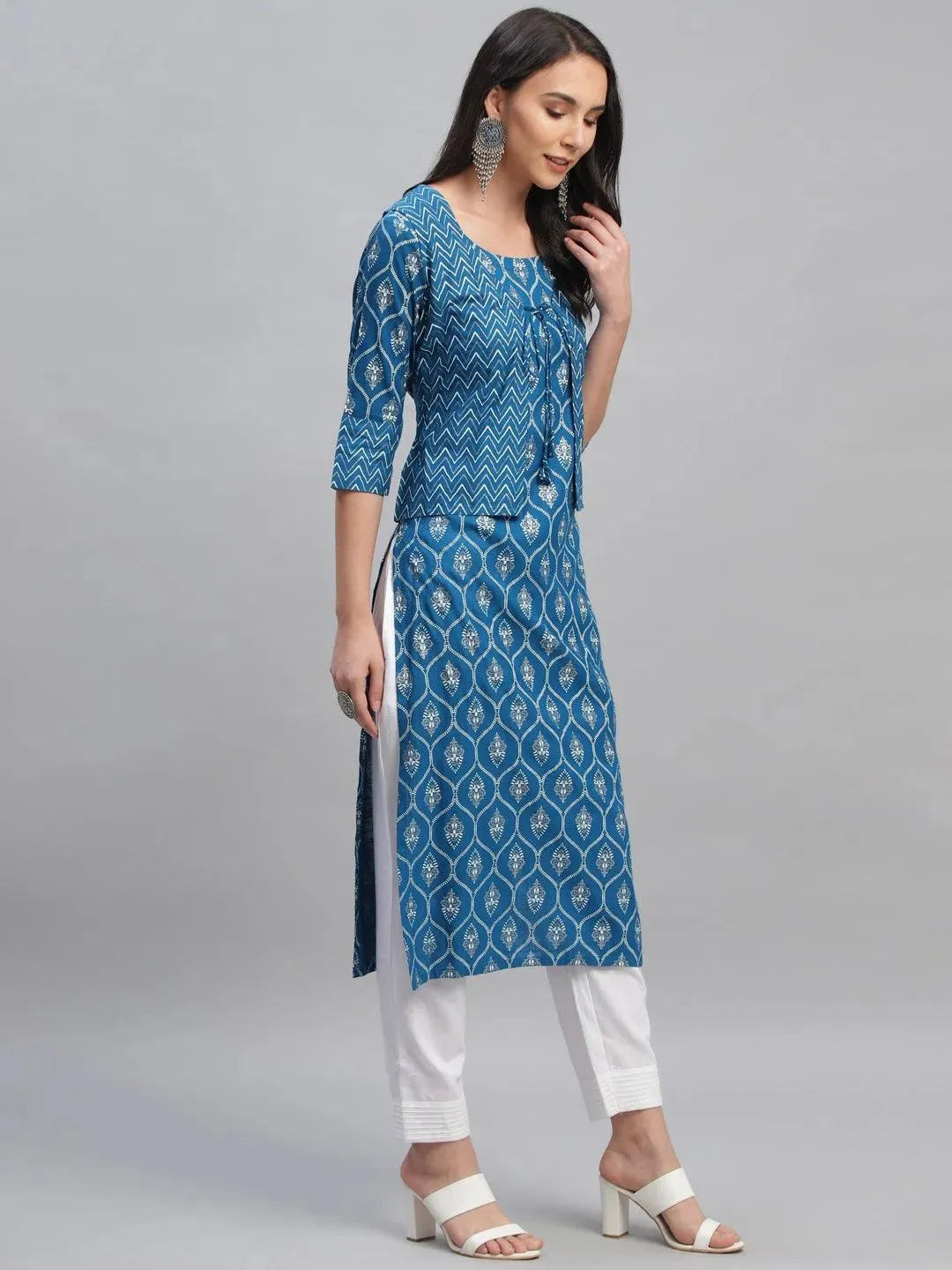Blue Printed Rayon Kurta With Jacket
Blue Printed Rayon Kurta With Jacket