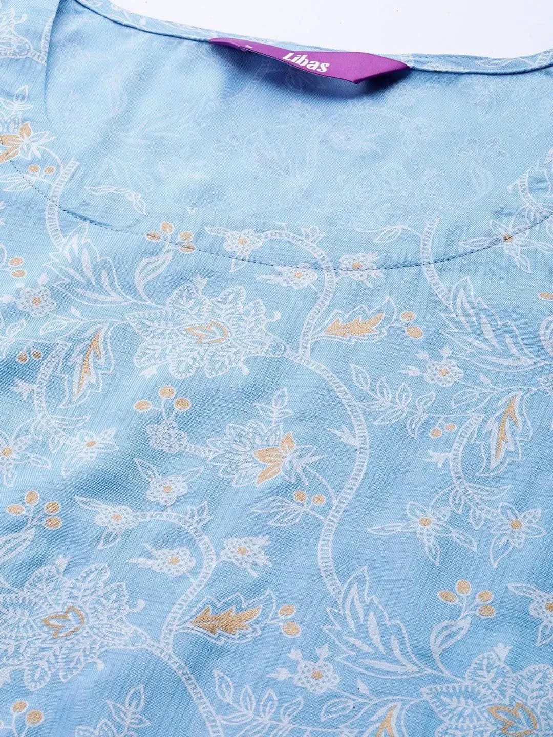 Blue Printed Rayon Night Suit - Libas