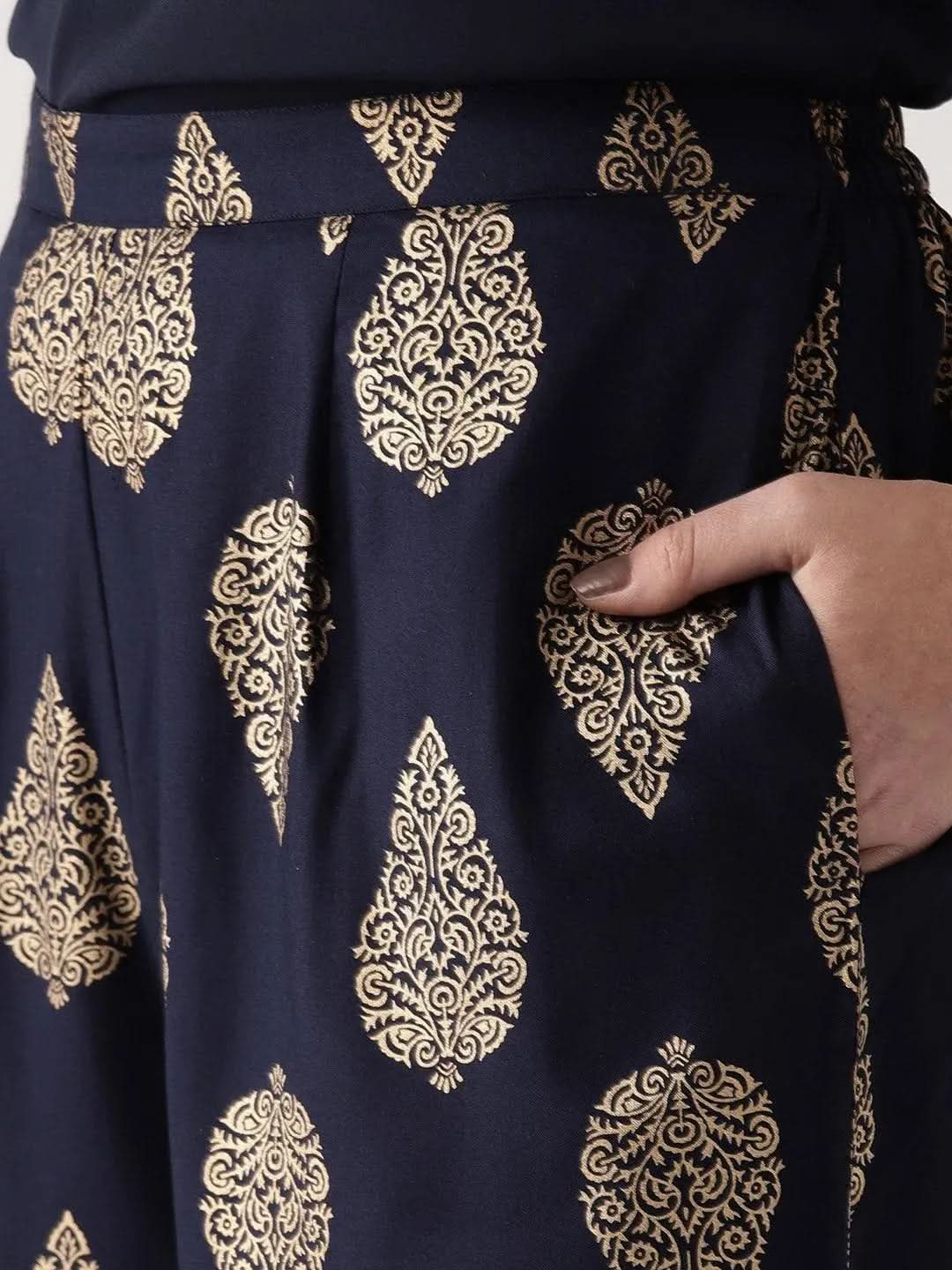 Blue Printed Rayon Palazzos - Libas