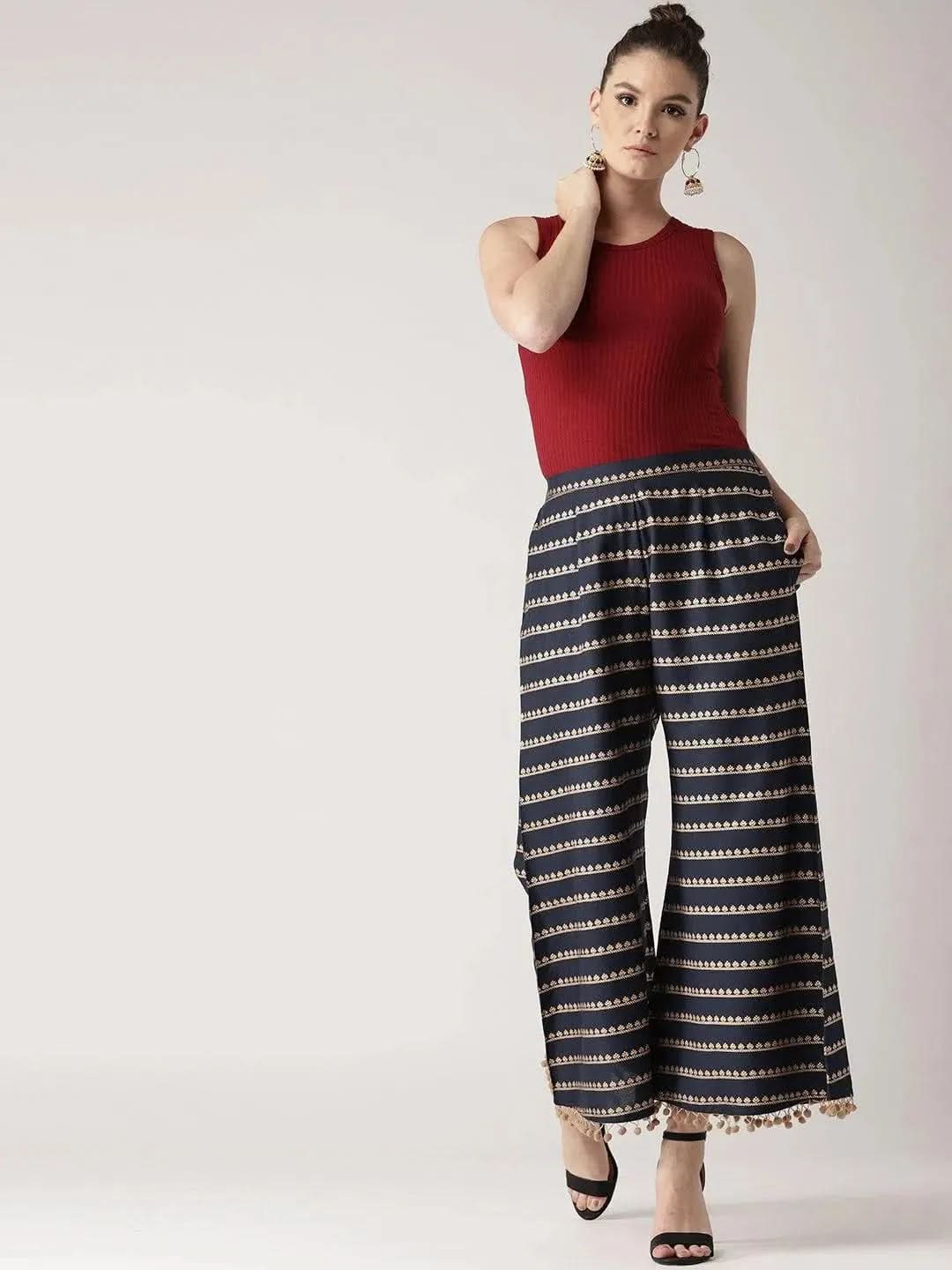Blue Printed Rayon Palazzos - Libas