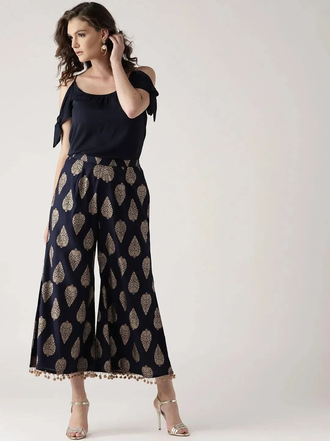 Blue Printed Rayon Palazzos - Libas