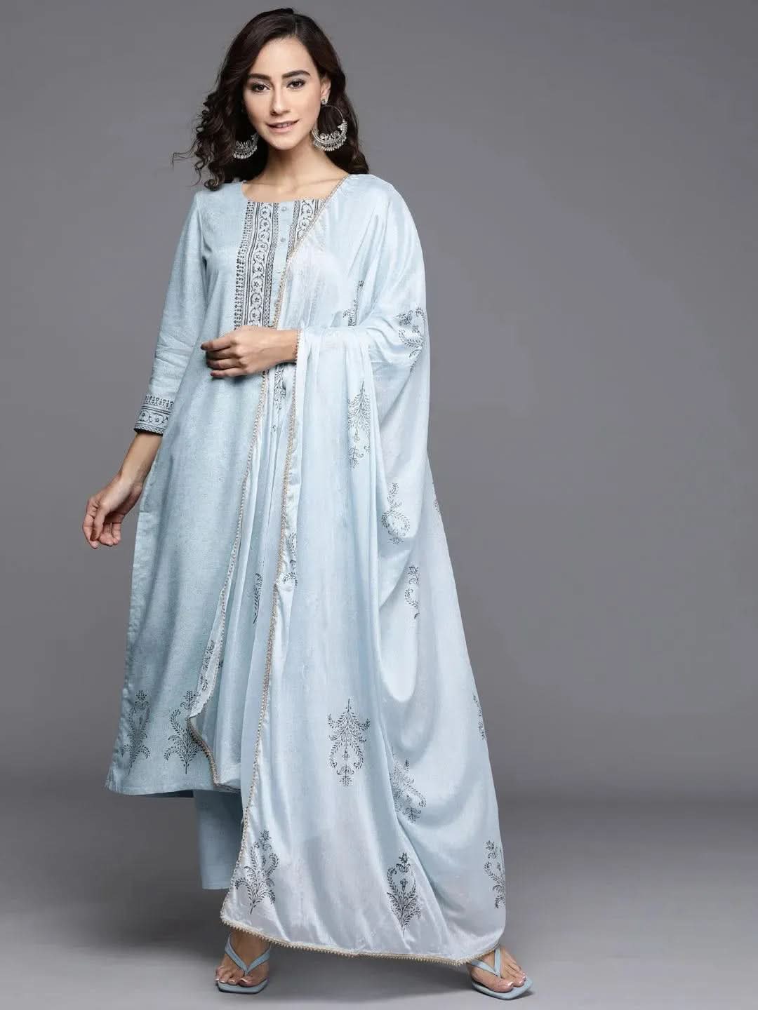 Blue Printed Viscose Rayon Suit Set - Libas