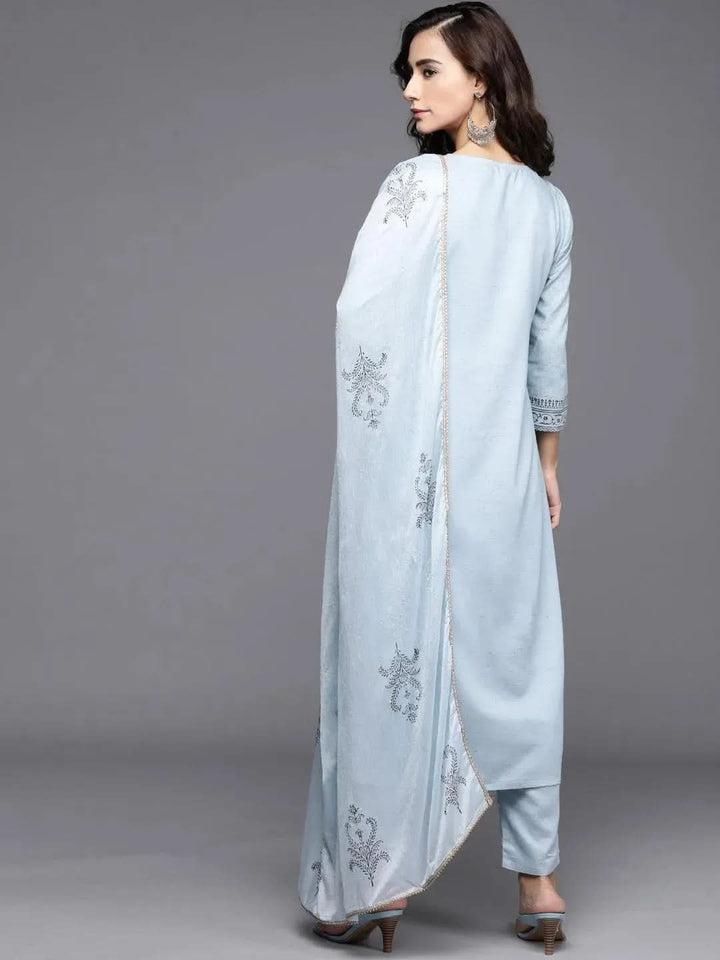 Blue Printed Viscose Rayon Suit Set - Libas