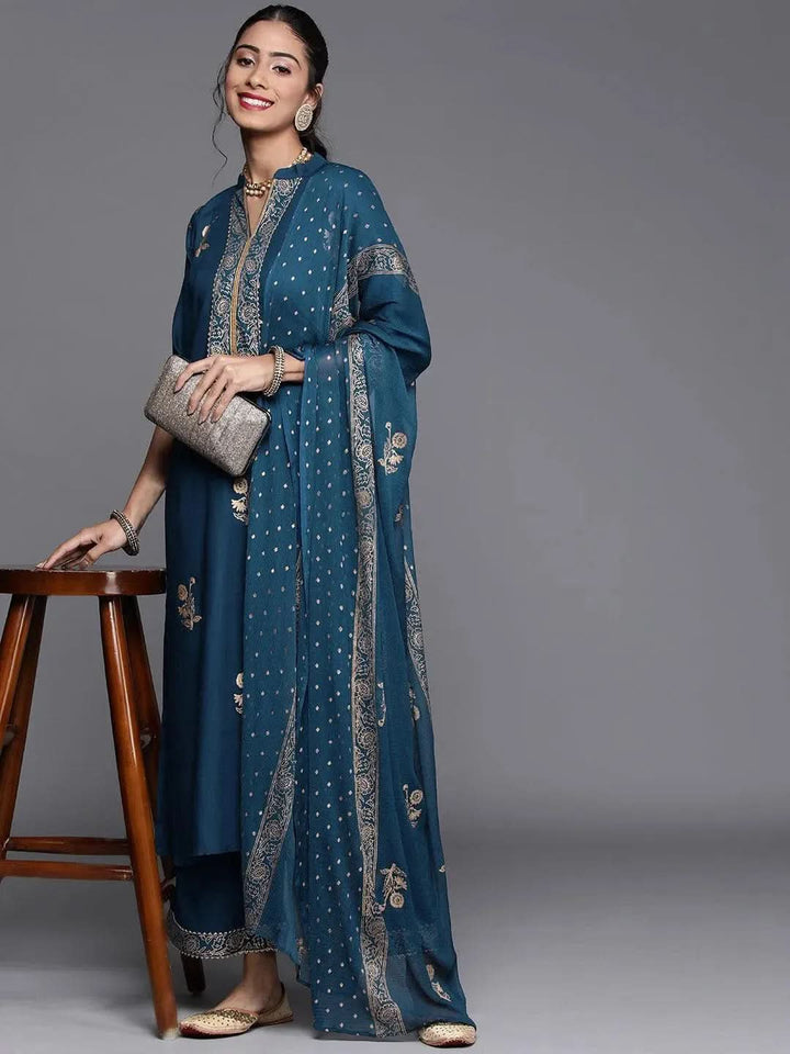 Blue Printed Viscose Rayon Suit Set - Libas