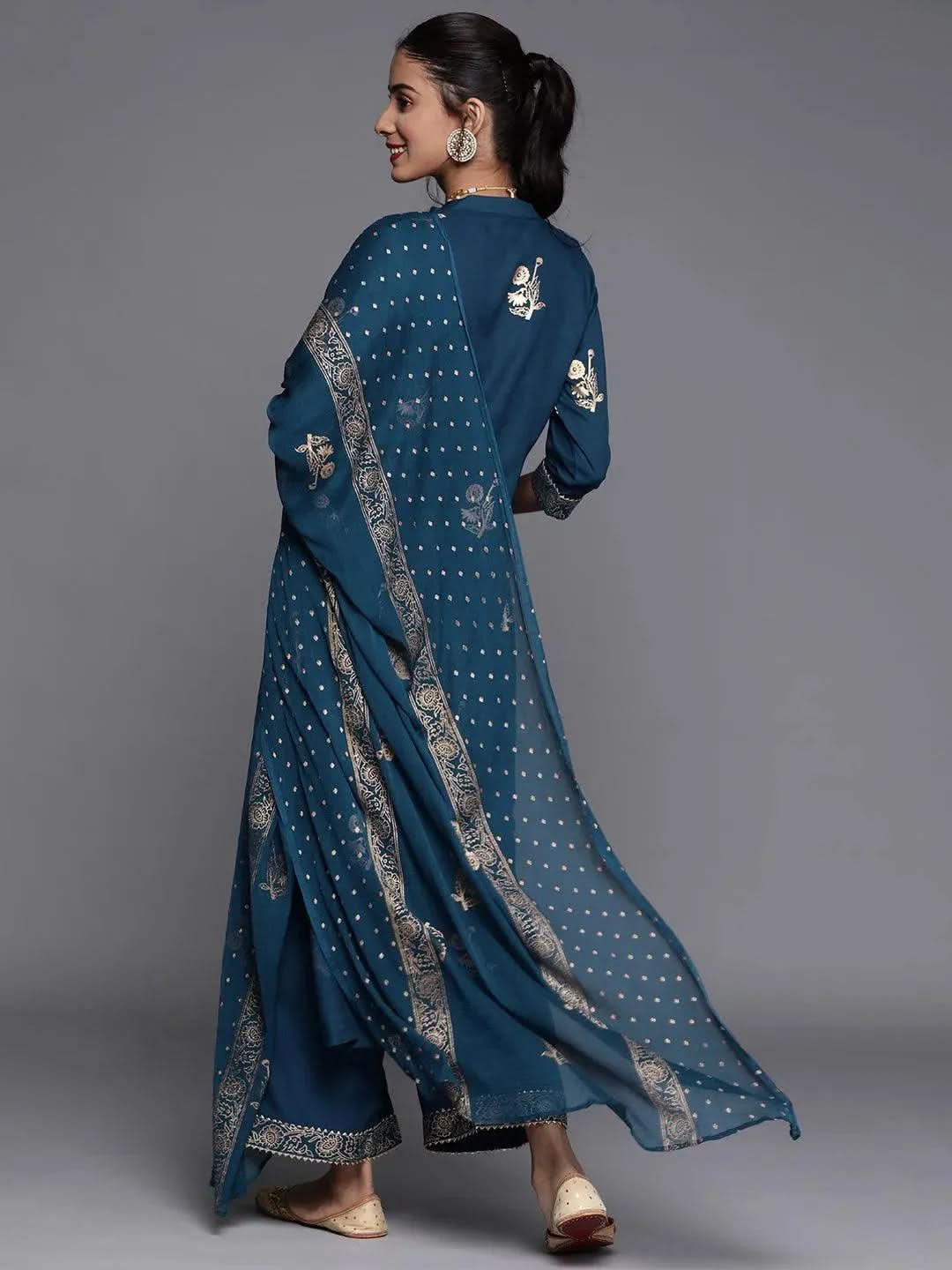 Blue Printed Viscose Rayon Suit Set - Libas