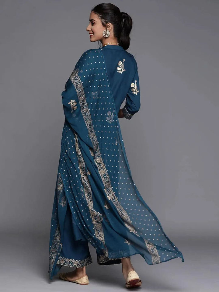 Blue Printed Viscose Rayon Suit Set - Libas