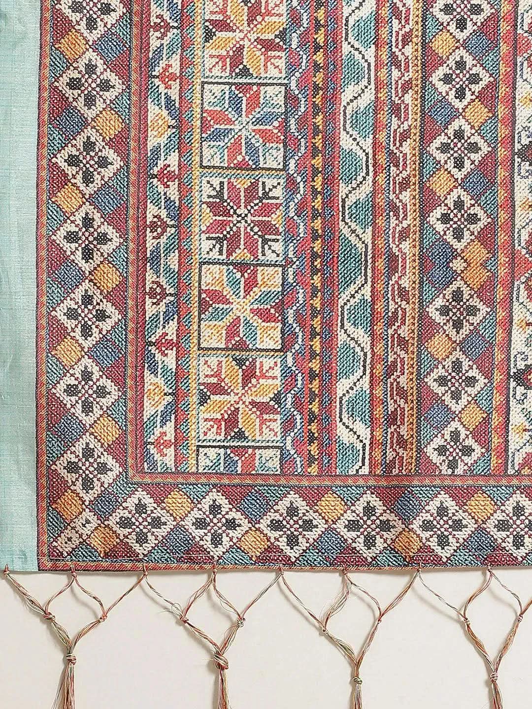 Blue Printed Satin Saree - Libas