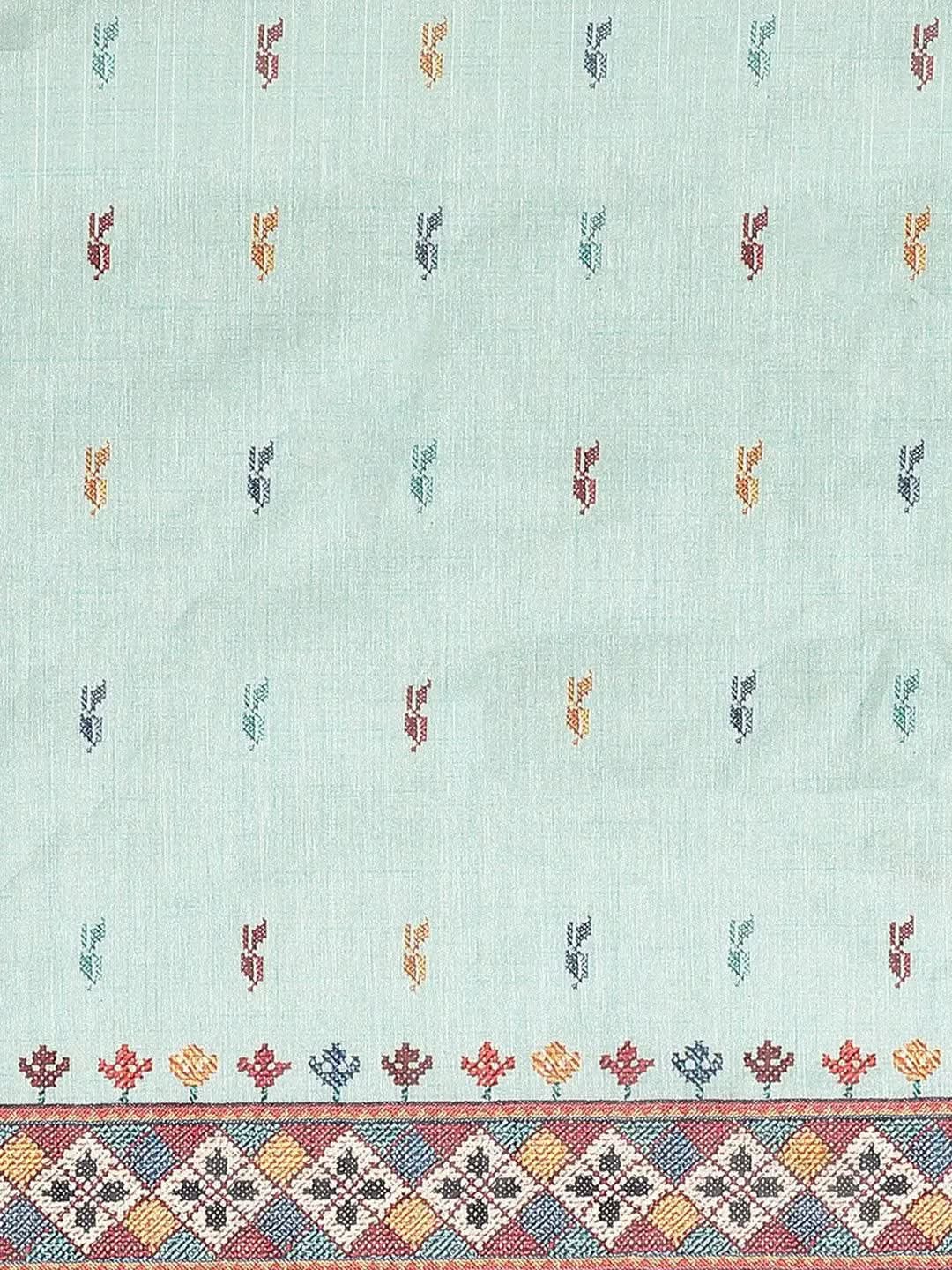 Blue Printed Satin Saree - Libas