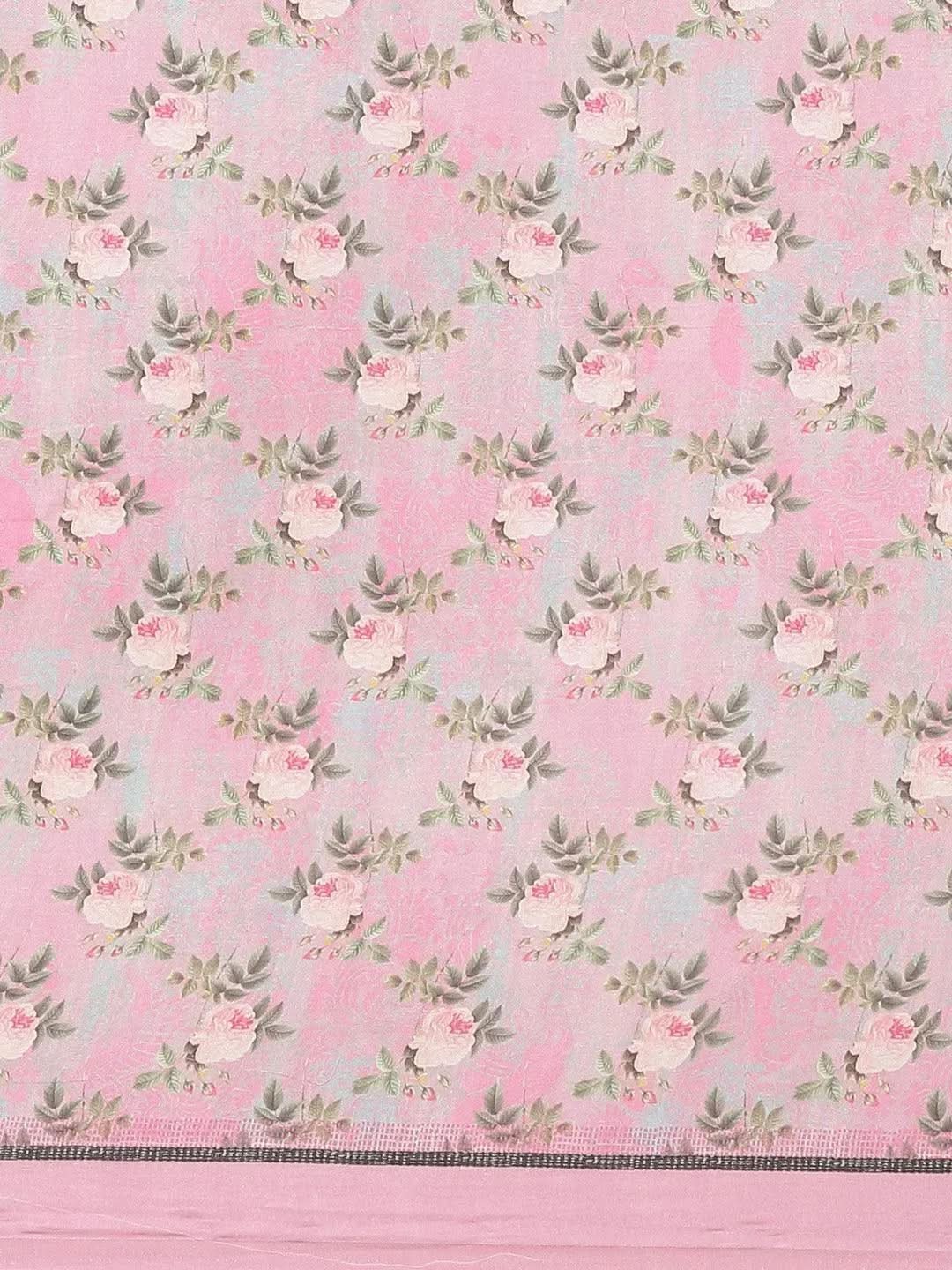 Blue Printed Satin Saree - Libas