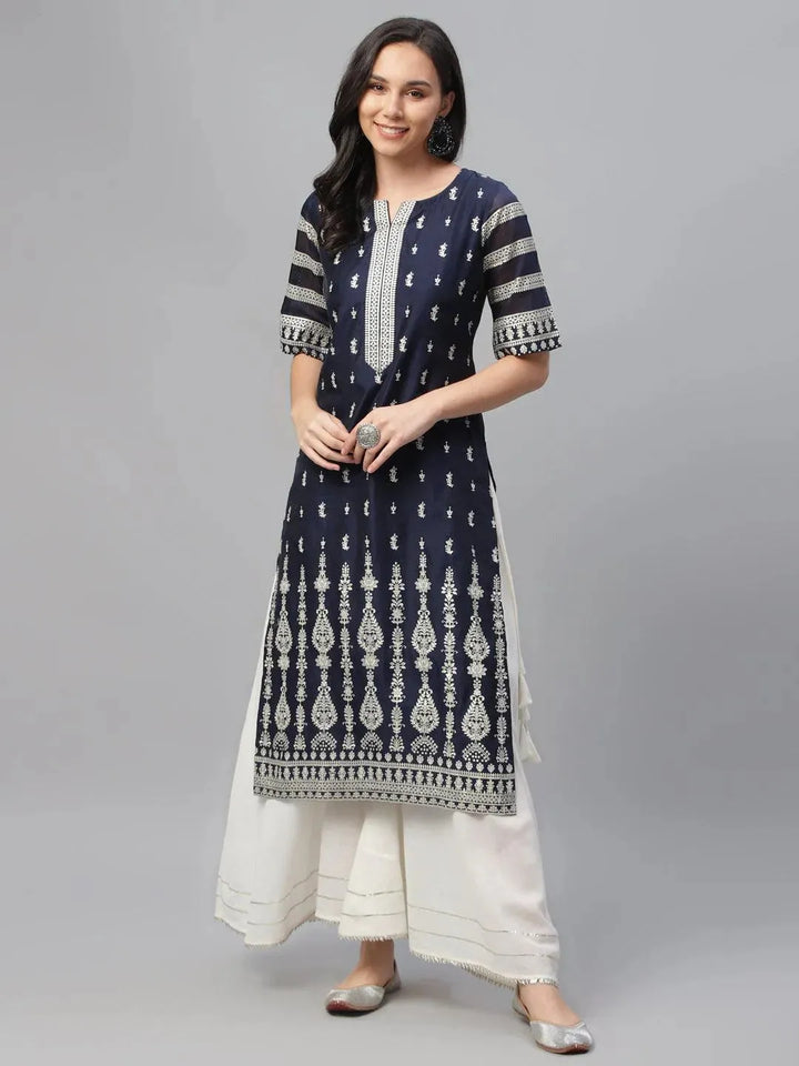 Blue Printed Shantoon Kurta - Libas