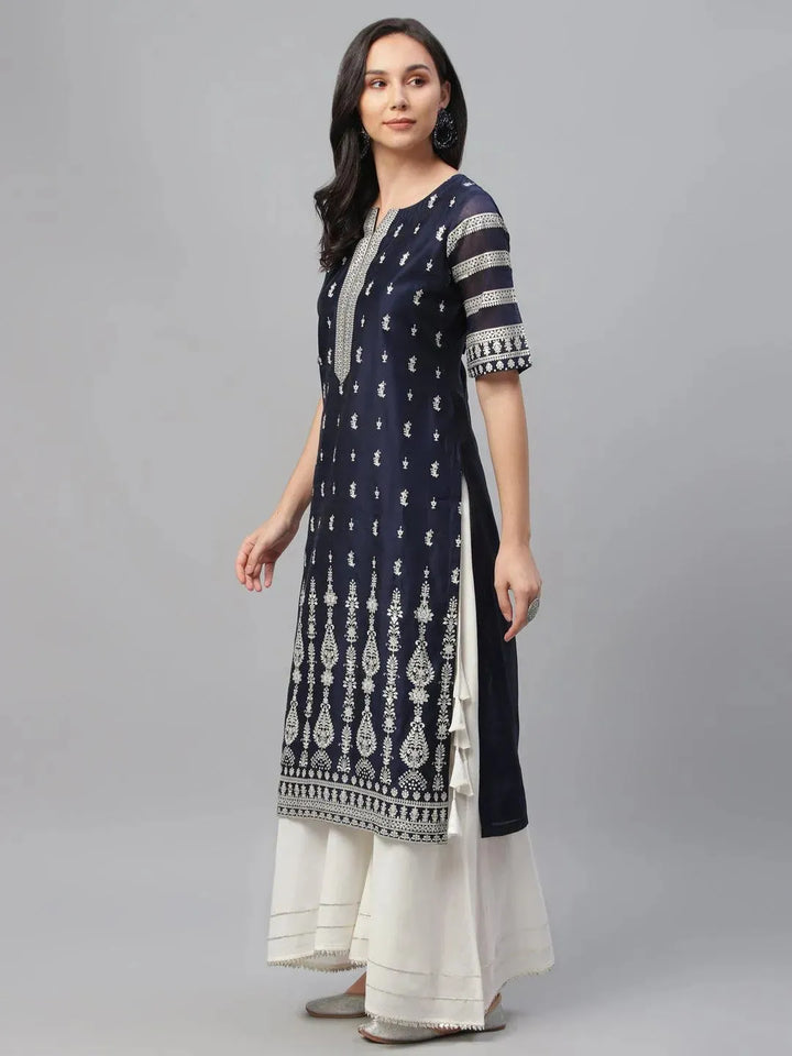 Blue Printed Shantoon Kurta - Libas