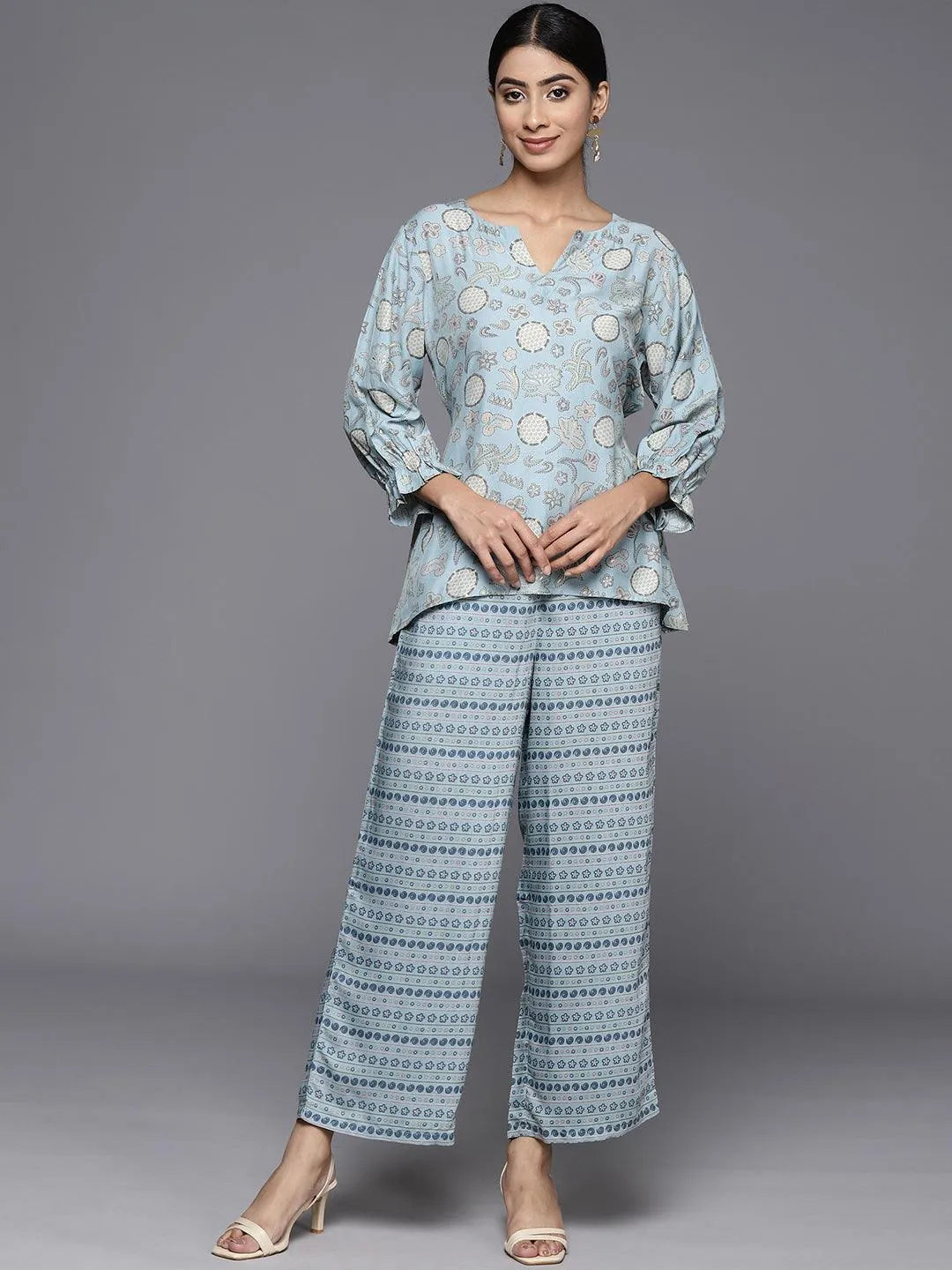 Blue Printed Silk Blend Co-Ords Online at Rs.809 | Libas