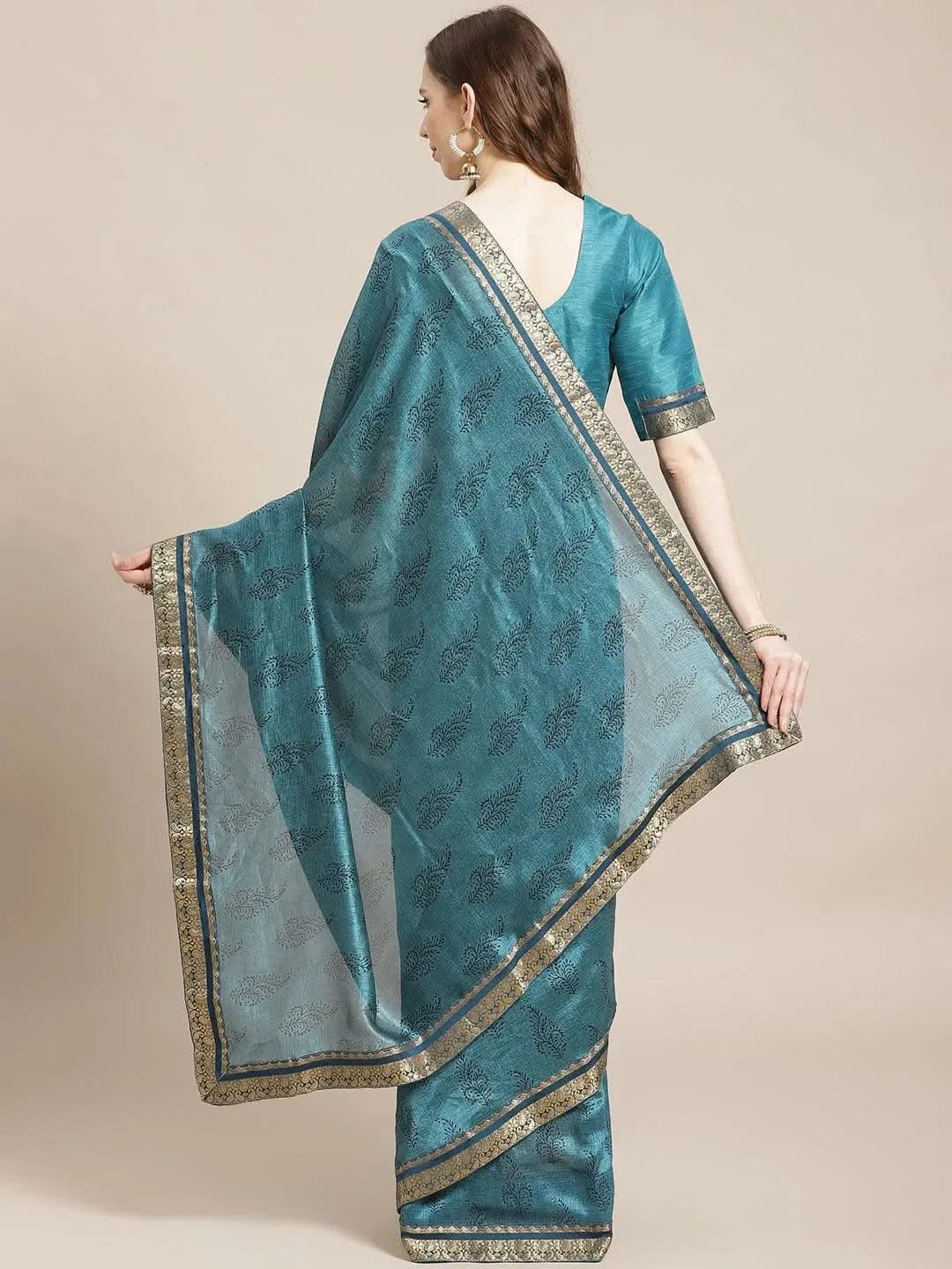 Blue Printed Silk Blend Saree 
Blue Printed Silk Blend Saree