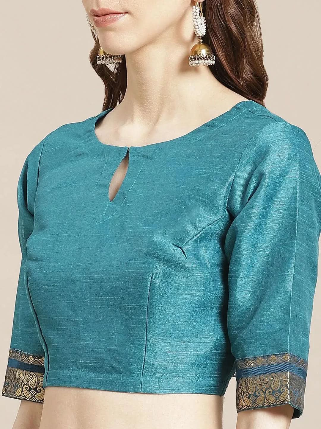 Blue Printed Silk Blend Saree - Libas