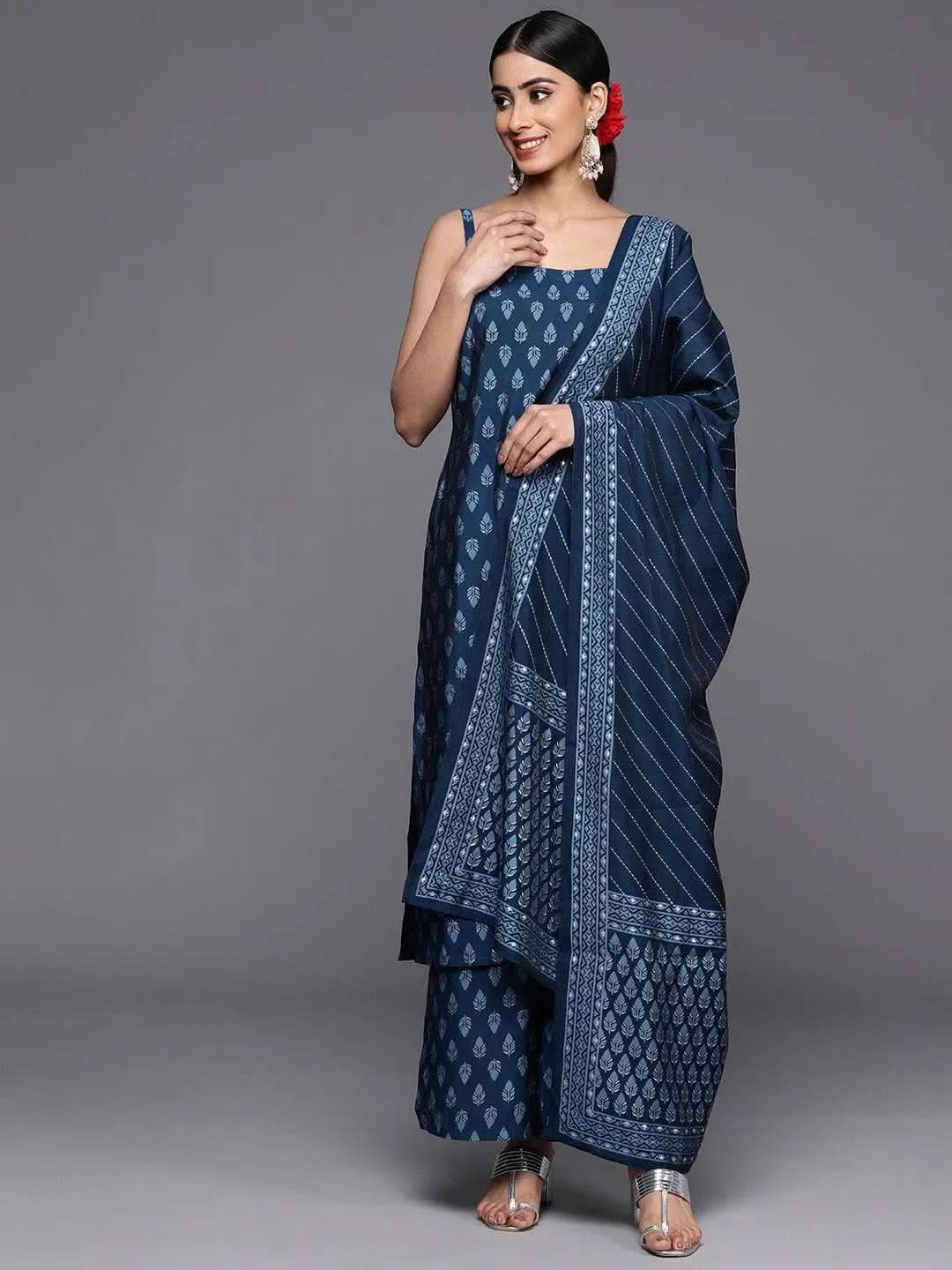 Blue Printed Silk Blend Straight Kurta With Palazzos & Dupatta
Blue Printed Silk Blend Straight Kurta With Palazzos & Dupatta