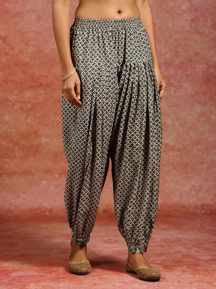 Blue Printed Silk Blend Straight Kurta With Salwar & Dupatta - Libas