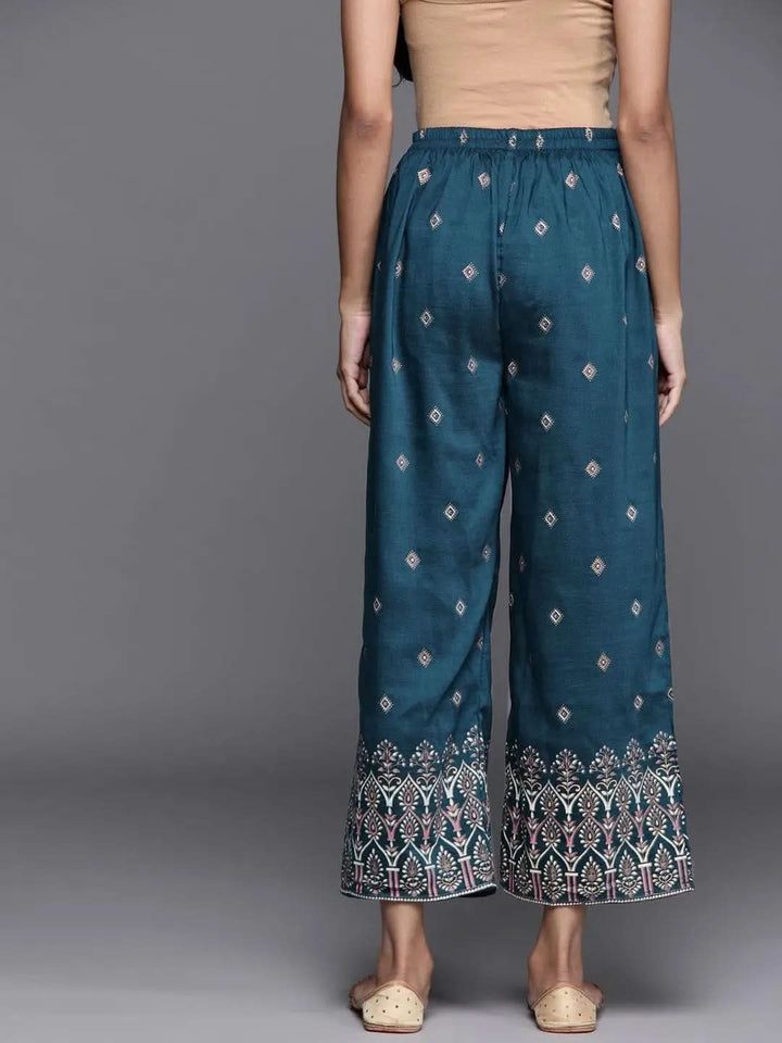 Blue Printed Silk Palazzos - Libas