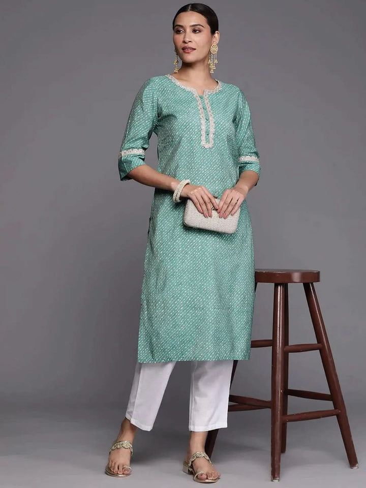 Blue Printed Silk Straight Kurta - Libas