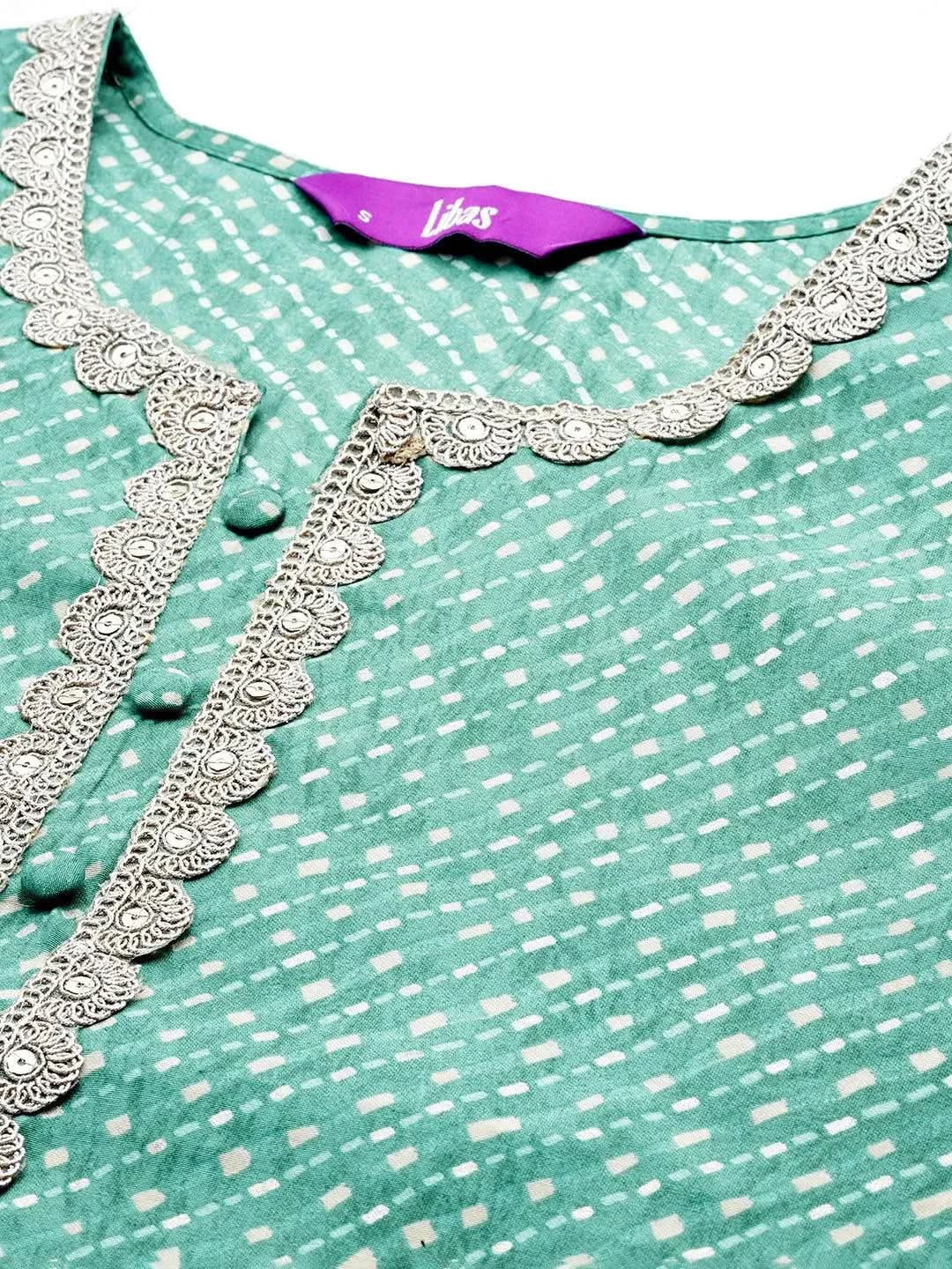 Blue Printed Silk Straight Kurta - Libas