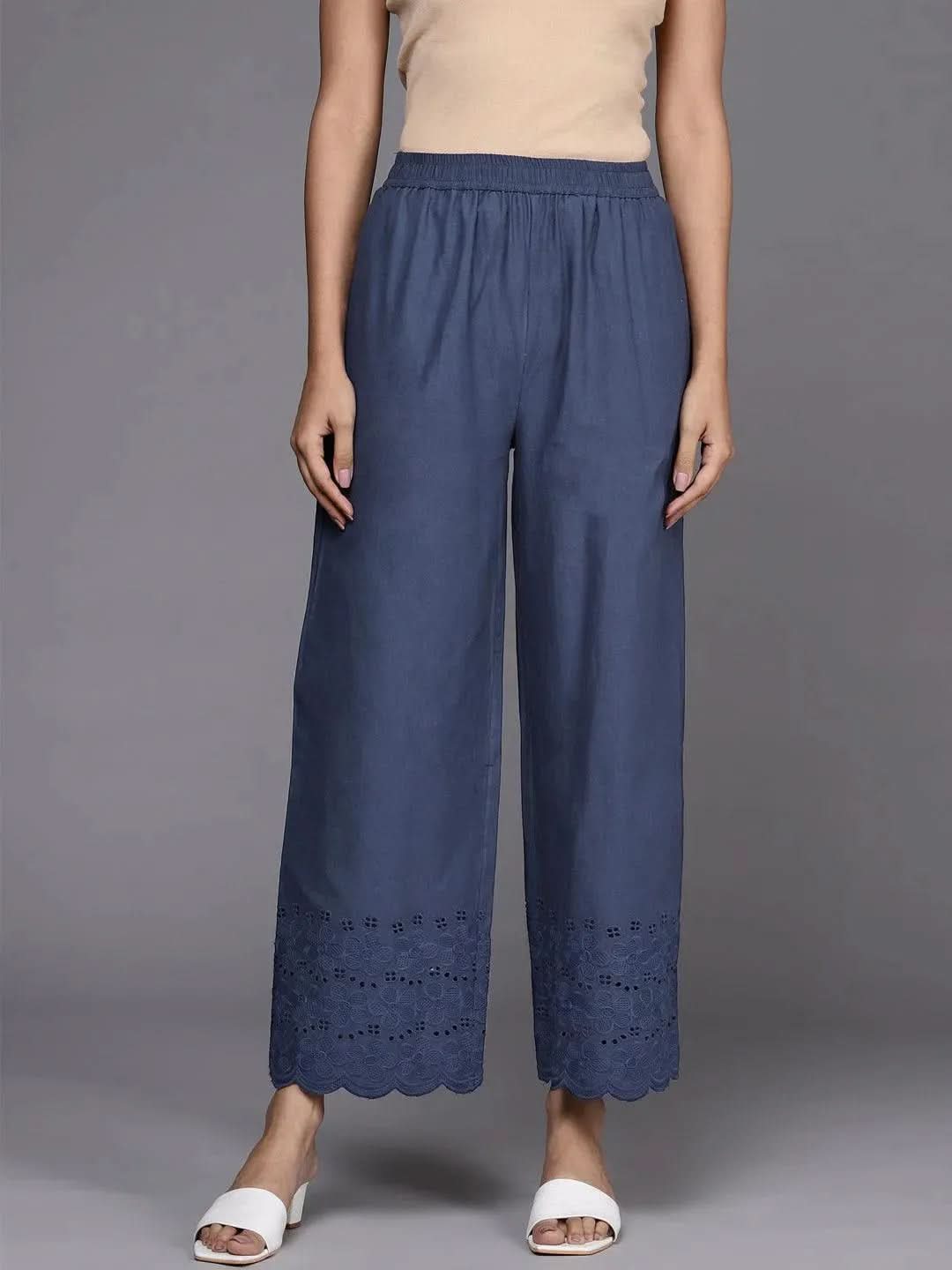 Blue Solid Cotton Palazzos 
Blue Solid Cotton Palazzos