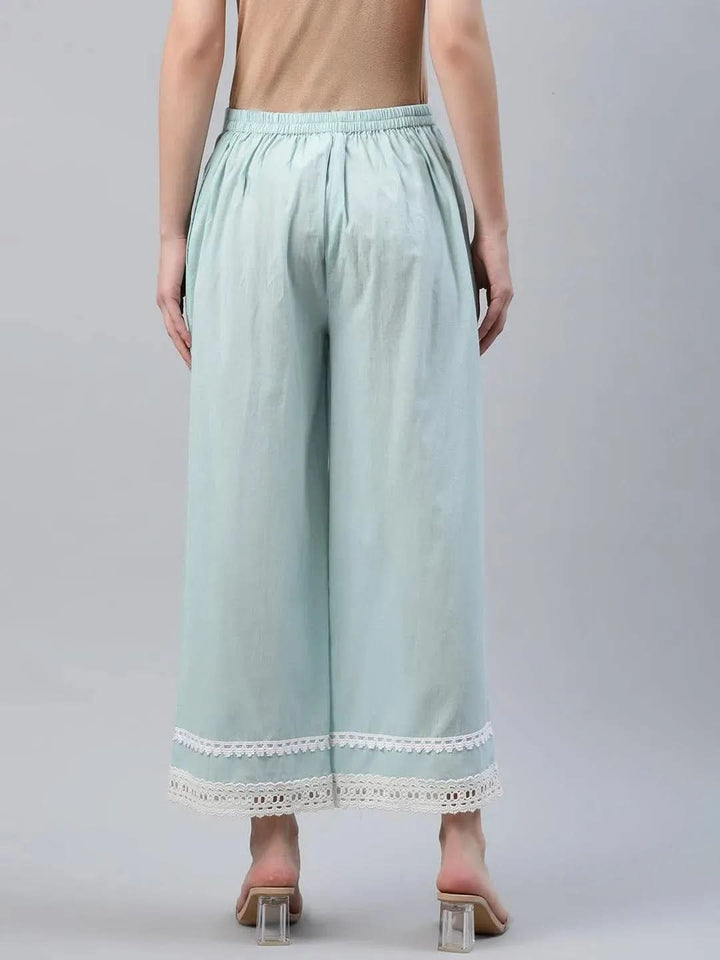 Blue Solid Cotton Palazzos - Libas