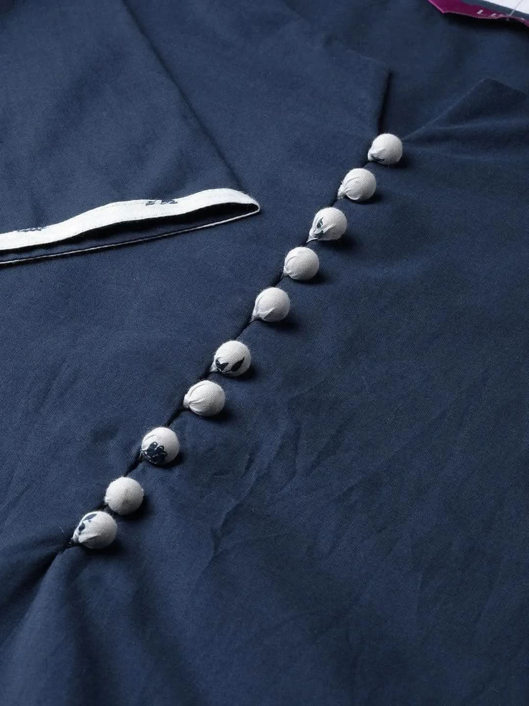 Blue Solid Cotton Straight Kurta With Palazzos & Stole
Blue Solid Cotton Straight Kurta With Palazzos & Stole