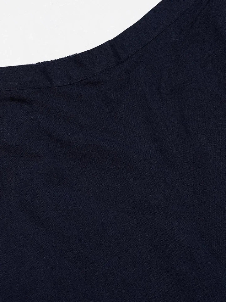 Blue Solid Cotton Trousers - Libas