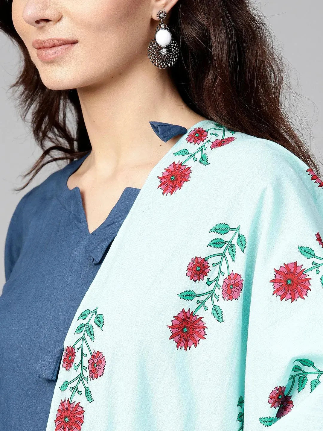 Blue Solid Rayon A-Line Kurta With Palazzos & Stole
Blue Solid Rayon A-Line Kurta With Palazzos & Stole