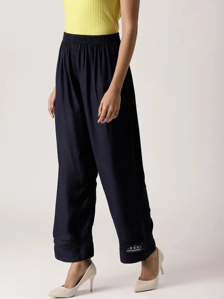 Blue Solid Rayon Palazzos - Libas